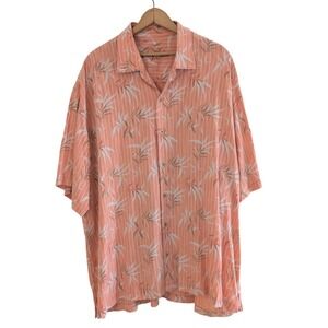 Tommy Bahama Mens XXL Coral Orange Tropical Palm Stripe Tencel Camp Shirt T32054
